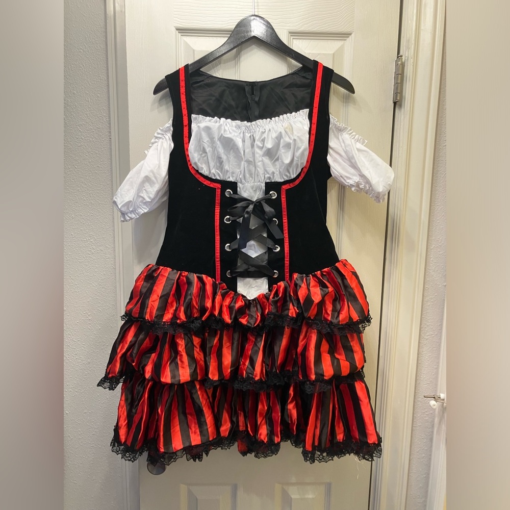 Legs Avenue Women's Pirate Costume Dress Red Black Striped Dress